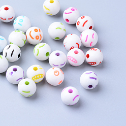 Mixed Color Craft Acrylic Beads, with Smiling Face, Round, Mixed Color, 7~8mm, Hole: 1.5mm, about 2000pcs/500g