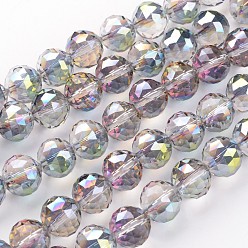 Green Plated Electroplate Glass Bead Strands, Half Plated, Faceted, Round, Green Plated, 13.5mm, Hole: 2mm, about 18pcs/strand, 9 inch(23cm)