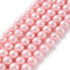 Pink Shell Pearl Bead Strands, Rainbow Plated, Grade A, Round, Pink, 8mm, Hole: 1mm, about 51pcs/strand, 16 inch