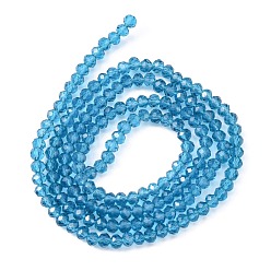 Cyan Foncé Chapelets de perles en verre transparentes  , facette, rondelle, dark cyan, 3x2mm, Trou: 0.5mm, Environ 160~165 pcs/chapelet, 15.35 pouces ~ 15.75 pouces (39~40 cm)