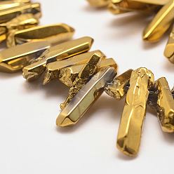 Verge D'or Galvaniques quartz naturel perles de cristal brins, teint, nuggets, verge d'or, 2~7x13~38x2.5~7mm, Trou: 1mm, Environ 83~92 pcs/chapelet, 15.2 pouces ~ 15.8 pouces
