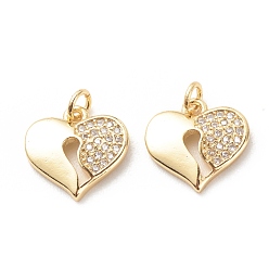 Real 18K Gold Plated Brass Micro Pave Clear Cubic Zirconia Pendants, with Jump Ring, Cadmium Free & Lead Free, Heart, Real 18K Gold Plated, 12x12x2.4mm, Hole: 2.5mm