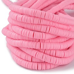Flamingo Eco-Friendly Handmade Polymer Clay Beads, Disc/Flat Round, Heishi Beads, Flamingo, 3x1mm, Hole: 1mm, about 380~400pcs/strand, 17.7 inch