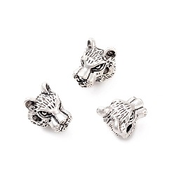 Antique Silver Tibetan Style Alloy Beads, Tiger Head, Antique Silver, 11.5x10x9mm, Hole: 2mm