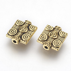 Antique Golden Tibetan Style Alloy Rectangle Beads, Antique Golden Color, Lead Free & Nickel Free & Cadmium Free, Size: about 10mm wide, 12mm long, 3mm thick, hole: 1mm