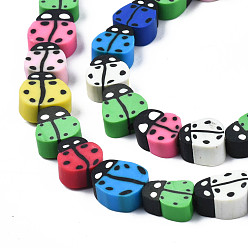 Mixed Color Handmade Polymer Clay Bead Strands, Ladybug, Mixed Color, 8~12x7.5~10x4~5mm, Hole: 1.5~2mm, about 38~40pcs/strand, 14.17 inch~15.35 inch(36~39cm)
