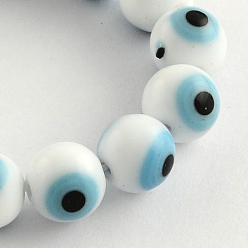 Cadet Blue Round Handmade Evil Eye Lampwork Beads Strands, Cadet Blue, 8mm, Hole: 1mm, about 48pcs/strand, 13.7 inch