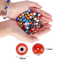 Mixed Color 120Pcs 12 Colors Handmade Evil Eye Lampwork Round Bead Strands, Mixed Color, 10mm, Hole: 1mm