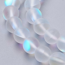 Clear Synthetic Moonstone Beads Strands, Holographic Beads, Frosted, Round, Clear, 6mm, Hole: 0.8mm, about 64pcs/strand, 15.1 inch