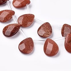 Goldstone Synthetic Goldstone Beads Strands, Top Drilled Beads, Faceted, Teardrop, 15~16x12~12.5x5mm, Hole: 0.6mm, about 25pcs/strand, 15.55 inch(39.5cm)
