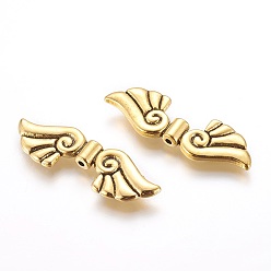Antique Golden Tibetan Style Alloy Beads, Cadmium Free & Lead Free & Nickel Free, Wing, Antique Golden, 14x44x4mm, Hole: 2mm