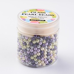 Mixed Color Glass Pearl Bead Sets, Lavender Garden Mix, Eco-Friendly, Round, Dyed, Mixed Color, 4~4.5mm, Hole: 0.7~1mm, about 1000pcs/box.