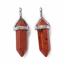 Red Jasper Natural Red Jasper Pendants, Faceted, with Platinum Tone Brass Findings, Lead free & Cadmium Free, Bullet, 27~30x9~10x7~8mm, Hole: 4x3mm