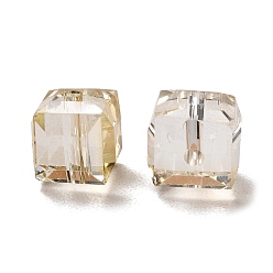 Goldenrod Electorplated Glass Beads, Rainbow Plated, Faceted, Cube, Goldenrod, 10~11x10~11x10~11mm, Hole: 1mm