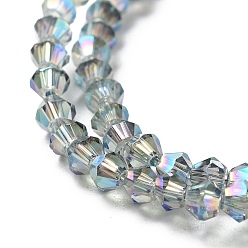 Teal Electroplate Glass Beads Strands, Full Plated, Faceted, Bicone, Teal, 3.5x3mm, Hole: 1mm, about 128~135pcs/strand, 13.8