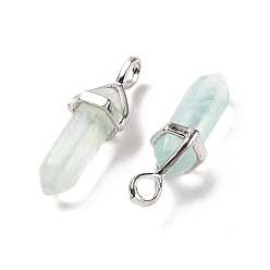 Fluorite Natural Fluorite Pendants, Faceted, with Platinum Tone Brass Findings, Lead free & Cadmium Free, Bullet, 27~30x9~10x7~8mm, Hole: 4x3mm