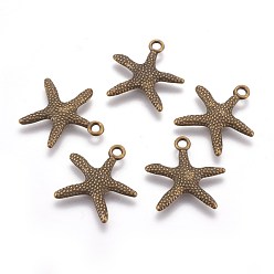 Antique Bronze Tibetan Style Alloy Pendants, Cadmium Free & Lead Free, Starfish/Sea Stars, Antique Bronze, 19.5x19x2mm, hole: 2mm.