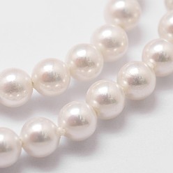 Белый Оболочки нити шарик перлы, класс А, круглые, белые, 4 мм, отверстие : 1 мм, около 95 шт / нитка, 16 дюйм