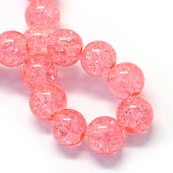 Light Coral Baking Painted Transparent Crackle Glass Round Bead Strands, Light Coral, 8.5~9mm, Hole: 1.5mm, about 105pcs/strand, 31.8 inch