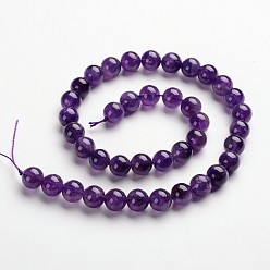 Amethyst Round Natural Amethyst Gemstone Bead Strands, 12mm, hole: 1mm, about 33pcs/strand, 14.9 inch