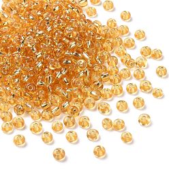 Champagne Yellow 6/0 Transparent Glass Round Seed Beads, Grade A, Silver Lined, Champagne Yellow, 3.6~4.0mm, Hole: 1.2mm, about 5000pcs/pound