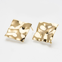 Real 18K Gold Plated Brass Stud Earring Findings, with Loop, Real 18K Gold Plated, Rhombus, 25x25mm, Hole: 2.5mm, pin: 0.8mm