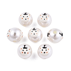 White Animal Opaque ABS Plastic Imitation Pearl Enamel Beads, Round with Bear Pattern, White, 11.5~12mm, Hole: 2mm