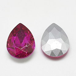 Rose Pointed Back Glass Rhinestone Cabochons, Back Plated, Faceted, teardrop, Rose, 29x20x9mm