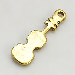 Antique Golden Tibetan Style Alloy Violin Pendants, Cadmium Free & Nickel Free & Lead Free, Antique Golden, 25x7.5x2mm, Hole: 2mm