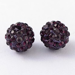 Amethyst Polymer Clay Rhinestone Beads, Grade A, Round, PP15, Amethyst, 10mm, Hole: 1.8~2mm, 6 Rows Rhinestone, PP15(2.1~2.2mm)