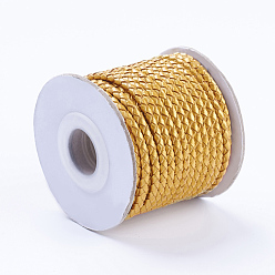 Gold Round Braided Cowhide Cords, Gold, 3mm, about 10.93 yards(10m)/roll