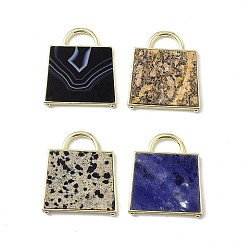 Mixed Stone Natural Mixed Stone Pendants, Handbag Charms, with Rack Plating Platinum & Golden Tone Brass Findings, Cadmium Free & Lead Free, 34x29.5x3mm, Hole: 6x11mm