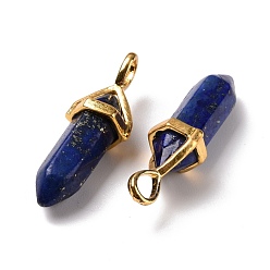Lapis Lazuli Natural Lapis Lazuli Pendants, Faceted, with Golden Tone Brass Findings, Lead free & Cadmium Free, Dyed, Bullet, 27~30x9~10x7~8mm, Hole: 4x3mm