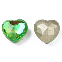 Lt.Emerald Glass Rhinestone Cabochons, Nail Art Decoration Accessories, Faceted, Heart, Lt.Emerald, 9.5x10x6mm
