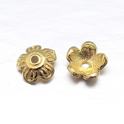 Real 18K Gold Plated Real 18K Gold Plated 5-Petal 925 Sterling Silver Bead Caps, Flower, Golden, 6x2mm, Hole: 1mm, about 90pcs/20g