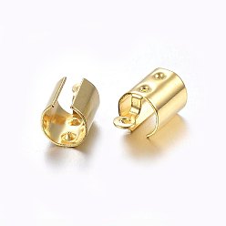 Real 24K Gold Plated 304 Stainless Steel Folding Crimp Ends, Fold Over Crimp Cord Ends, Real 24K Gold Plated, 12x6.5x6.5mm, Hole: 1.4mm, Inner Diameter: 5.5x6mm