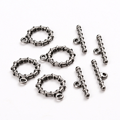 Platinum 304 Stainless Steel Toggle Clasps, Ring, Stainless Steel Color, Ring: 19x16x2.5mm, Hole: 1.6mm, Bar: 22x6x2.5mm, Hole: 1.6mm