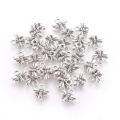 Antique Silver Tibetan Style Alloy Charms, Cadmium Free & Lead Free, Bee, Antique Silver, 10x11x2mm, Hole: 2mm