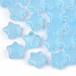 Deep Sky Blue Transparent Spray Painted Glass Beads, Star, Imitation Jelly, Deep Sky Blue, 8x8x4mm, Hole: 0.8~1mm