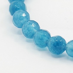 Sky Blue Natural White Jade Beads Strands, Imitation Aquamarine Color, Faceted, Dyed, Round, Sky Blue, 6mm, Hole: 1mm, about 63pcs/strand, 15 inch