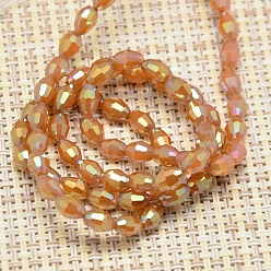 Orange Red Electroplate Glass Beads Strands, AB Color Plated, Faceted, Oval, Orange Red, 6x4mm, Hole: 1mm, about 72pcs/strand, 16 inch
