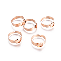 Rose Gold Adjustable 201 Stainless Steel Finger Rings Components, Pad Ring Base Findings, Flat Round, Rose Gold, Tray: 6m, 18mm
