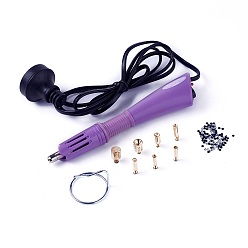 Medium Purple Hotfix Rhinestone Applicator Tool, Type I Plug(Australia Plug), with Random Color SS16 Rhinestone, Medium Purple, 18.5x4x2.3cm