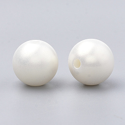 Creamy White Spray Painted Style Acrylic Beads, Rubberized, Round, Creamy White, 13x14mm, Hole: 2.5mm, about 350pcs/500g