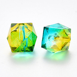 Gold Two Tone Transparent Spray Painted Acrylic Beads, Polygon, Gold, 7.5x8x8mm, Hole: 1.8mm, about 1690pcs/500g