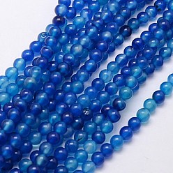 Royal Blue Natural Agate Beads Strands, Dyed, Round, Royal Blue, 6mm, Hole: 1mm, about 62pcs/strand, 14.8 inch