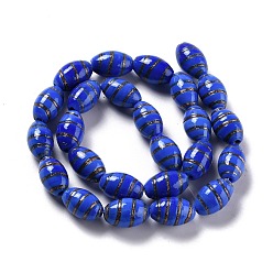 Bleu Perles au chalumeau de sable d'or faites à la main , olive, bleu, 16.5x10.5mm, Trou: 2~2.4mm, Environ 25 pcs/chapelet, 15.94 pouce (40.5 cm)