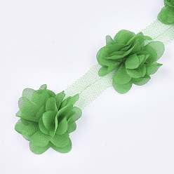 Green Organza Flower Ribbon, Costume Accessories, For Party Wedding Decoration and Earring Making, Green, 50~60mm, about 10yard/bundle