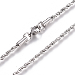 Stainless Steel Color Unisex 304 Stainless Steel Rope Chain Necklaces, with Lobster Clasps, Stainless Steel Color, 19.7 inch(500mm)