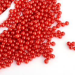Rouge Perles acryliques en nacre d'imitation , sans trou, ronde, rouge, 6 mm, sur 5000 PCs / sac